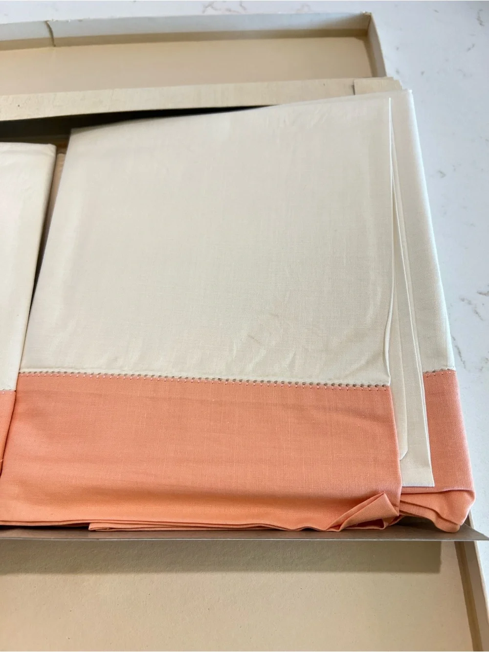 Vintage Embroidered Floral Pillowcases Pair New in Box Peach Cuff Standard